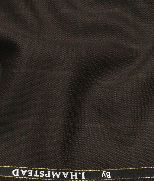 J.Hamsptead by Siyaram's 20% Merino Wool Super 90's Dark Brown Structured Cum Checks Unstitched Suiting Fabric