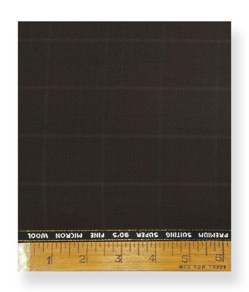 J.Hamsptead by Siyaram's 20% Merino Wool Super 90's Dark Brown Structured Cum Checks Unstitched Suiting Fabric