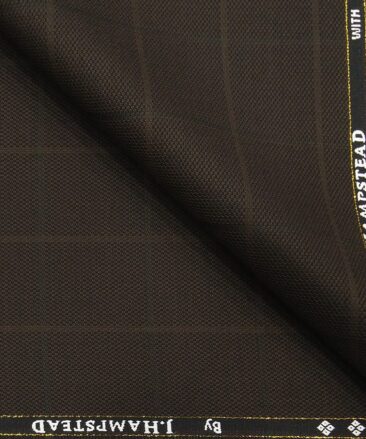 J.Hamsptead by Siyaram's 20% Merino Wool Super 90's Dark Brown Structured Cum Checks Unstitched Suiting Fabric