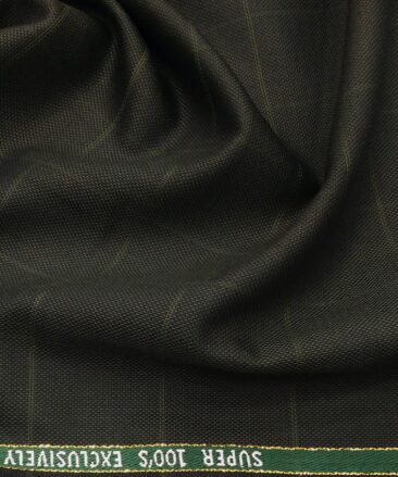 J.Hamsptead by Siyaram's 20% Merino Wool Super 90's Dark Green Structured Cum Checks Unstitched Suiting Fabric