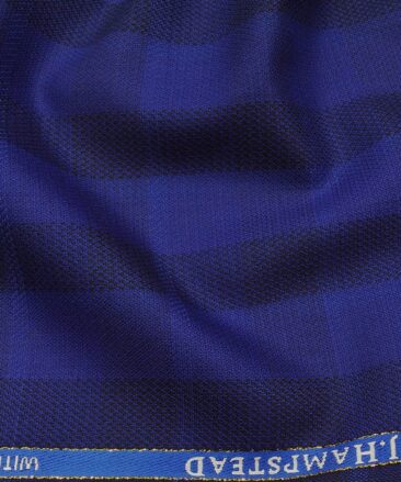 J.Hamsptead by Siyaram's 20% Merino Wool Super 90's Dark Royal Blue Broad Checks Unstitched Suiting Fabric