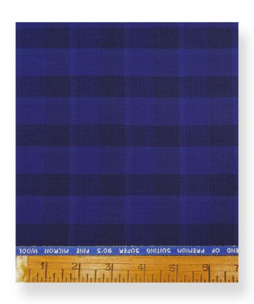 J.Hamsptead by Siyaram's 20% Merino Wool Super 90's Dark Royal Blue Broad Checks Unstitched Suiting Fabric