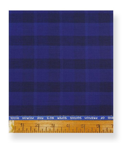 J.Hamsptead by Siyaram's 20% Merino Wool Super 90's Dark Royal Blue Broad Checks Unstitched Suiting Fabric