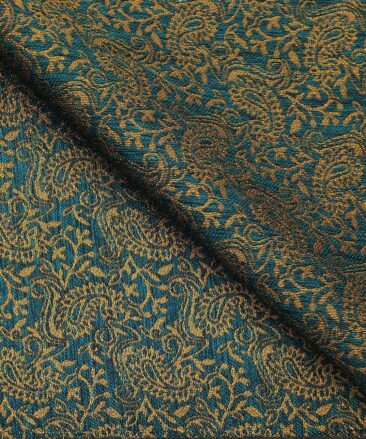 Nemesis Pine Green & Gold Jacquard Unstitched Terry Rayon Blazer or Bandhgala Fabric