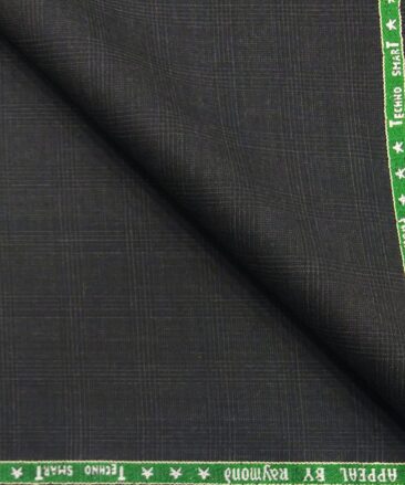 Raymond Dark Grey 35% Merino Wool Self Checks Unstitched Techno Smart Suit Fabric (3.25 Meter)