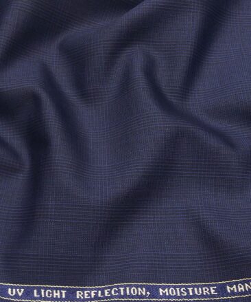 Raymond Royal Blue 35% Merino Wool Self Checks Unstitched Suit Techno Smart Fabric (3.25 Meter)