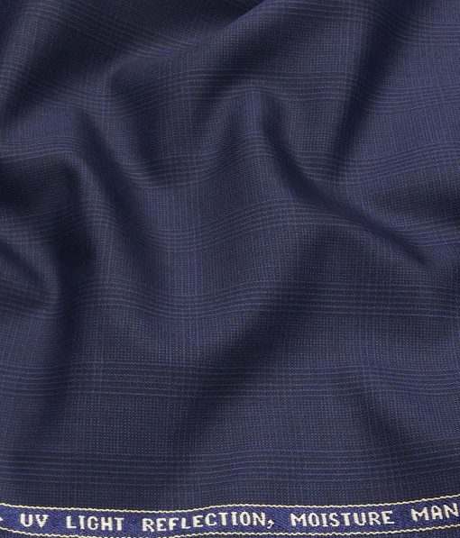 Raymond Royal Blue 35% Merino Wool Self Checks Unstitched Suit Techno Smart Fabric (3.25 Meter)