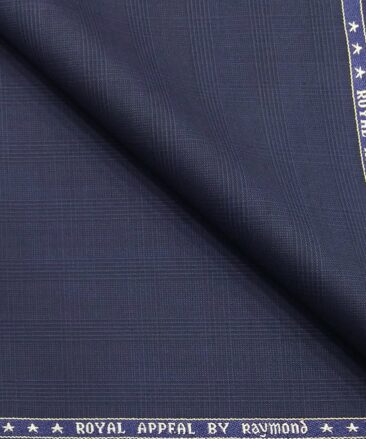 Raymond Royal Blue 35% Merino Wool Self Checks Unstitched Suit Techno Smart Fabric (3.25 Meter)