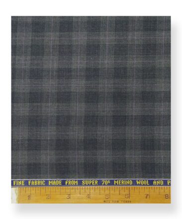 Raymond Worsted Grey 35% Merino Wool Super 70's Self & Mauve Checks Unstitched Suit Fabric (3.25 Meter)