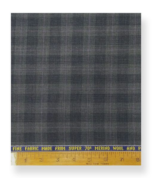 Raymond Worsted Grey 35% Merino Wool Super 70's Self & Mauve Checks Unstitched Suit Fabric (3.25 Meter)