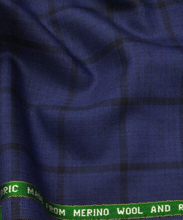 Raymond Royal Blue & Black 35% Merino Wool Broad Checks Unstitched Suiting Fabric