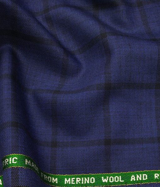 Raymond Royal Blue & Black 35% Merino Wool Broad Checks Unstitched Suiting Fabric