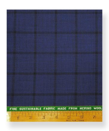 Raymond Royal Blue & Black 35% Merino Wool Broad Checks Unstitched Suiting Fabric