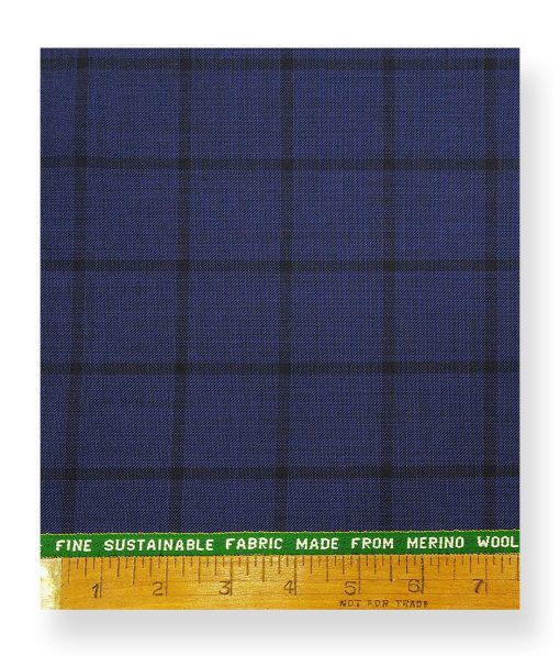 Raymond Royal Blue & Black 35% Merino Wool Broad Checks Unstitched Suiting Fabric