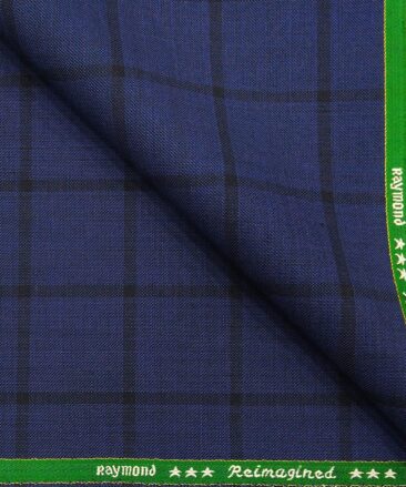 Raymond Royal Blue & Black 35% Merino Wool Broad Checks Unstitched Suiting Fabric