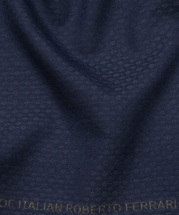 Roberto Ferrari Dark Blue Jacquard Unstitched Terry Rayon Suiting Fabric