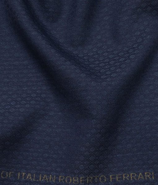 Roberto Ferrari Dark Blue Jacquard Unstitched Terry Rayon Suiting Fabric