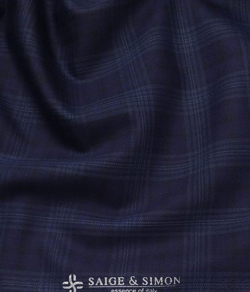 Sage & Simon Dark Blue Broad Self Checks Unstitched Terry Rayon Suiting Fabric