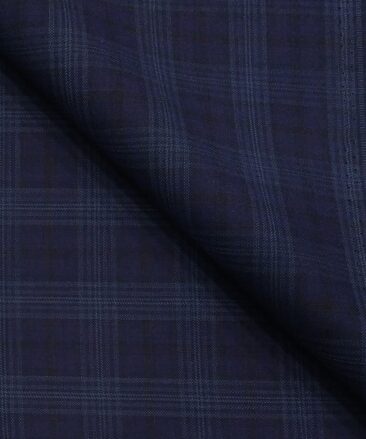 Sage & Simon Dark Blue Broad Self Checks Unstitched Terry Rayon Suiting Fabric