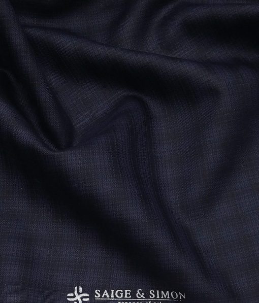 Sage & Simon Dark Blue Self Checks Unstitched Terry Rayon Suiting Fabric