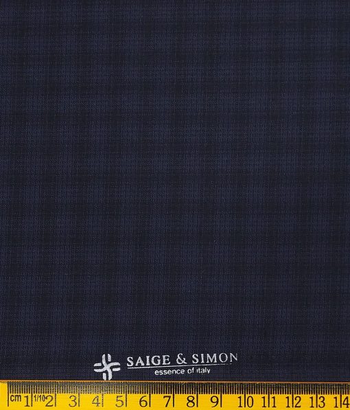 Sage & Simon Dark Blue Self Checks Unstitched Terry Rayon Suiting Fabric