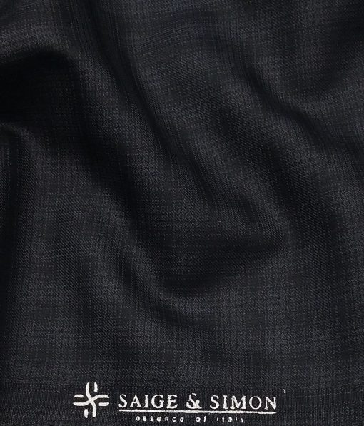 Sage & Simon Dark Grey Self Checks Unstitched Terry Rayon Suiting Fabric