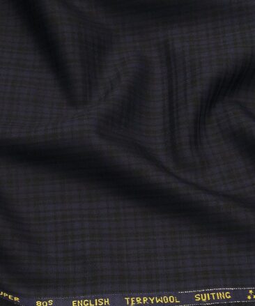 Saville & Young Dark Blue & Black Self Checks Super 80's 45% Merino Wool Suiting Fabric