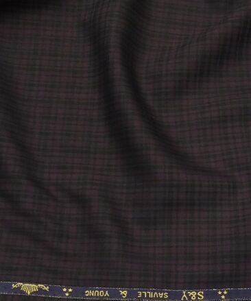 Saville & Young Dark Wine & Black Self Checks Super 80's 45% Merino Wool Suiting Fabric