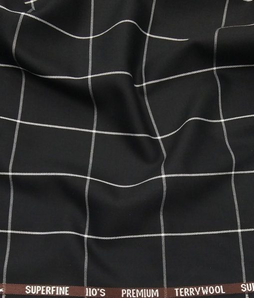 Saville & Young Black & White Broad Checks Super 110's 20% Merino Wool Suiting Fabric