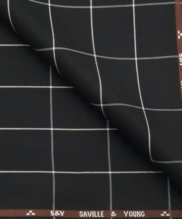 Saville & Young Black & White Broad Checks Super 110's 20% Merino Wool Suiting Fabric