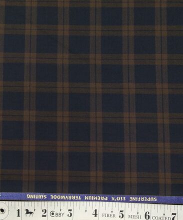 Saville & Young Dark Blue & Brown Broad Checks Super 110's 20% Merino Wool Suiting Fabric