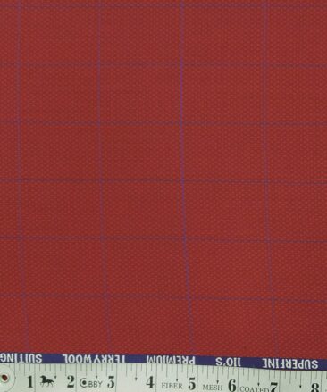 Saville & Young Ruby Red & Blue Structured Cum Broad Checks Super 110's 20% Merino Wool Suiting Fabric