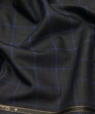 Grado by Grasim Dark Grey Polyester Viscose Blue Broad Checks Unstitched Suiting Fabric