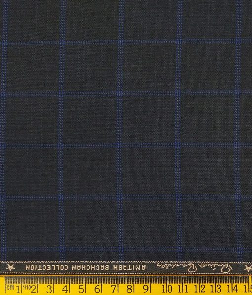 Grado by Grasim Dark Grey Polyester Viscose Blue Broad Checks Unstitched Suiting Fabric