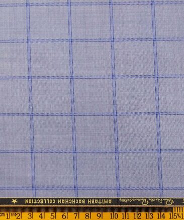 Grado by Grasim Light Blue Polyester Viscose Broad Blue Checks Unstitched Suiting Fabric