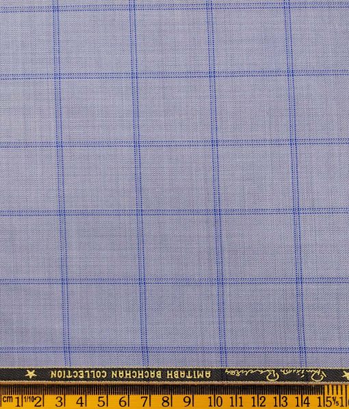 Grado by Grasim Light Blue Polyester Viscose Broad Blue Checks Unstitched Suiting Fabric