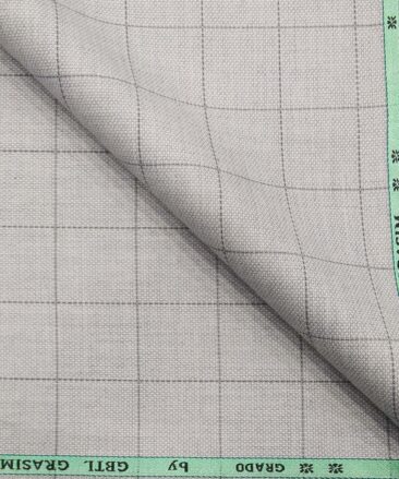 Grado by Grasim Light Grey Polyester Viscose Structured Cum Checks Unstitched Suiting Fabric