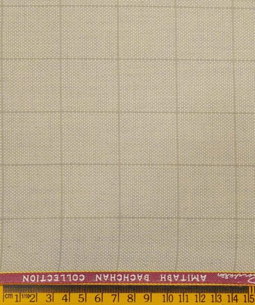 Grado by Grasim Oat Beige Polyester Viscose Structured Cum Checks Unstitched Suiting Fabric