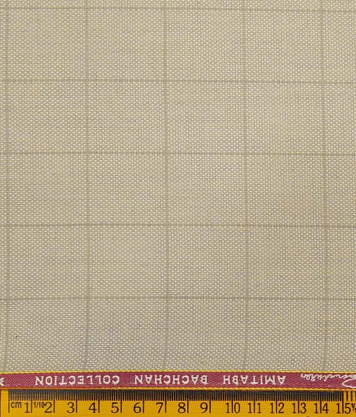 Grado by Grasim Oat Beige Polyester Viscose Structured Cum Checks Unstitched Suiting Fabric