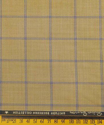 Grado by Grasim Sand Beige Polyester Viscose Blue Broad Checks Unstitched Suiting Fabric