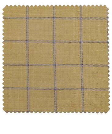 Grado by Grasim Sand Beige Polyester Viscose Blue Broad Checks Unstitched Suiting Fabric