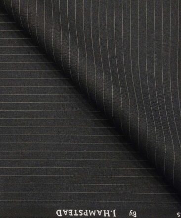 J.Hamsptead by Siyaram's Dark Grey Polyester Viscose White Stripes Unstitched Suiting Fabric