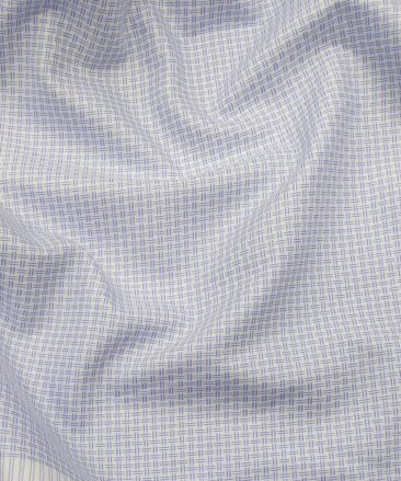 Exquisite White Poly Cotton Light Blue Structured Shirt Fabric (1.60 M)