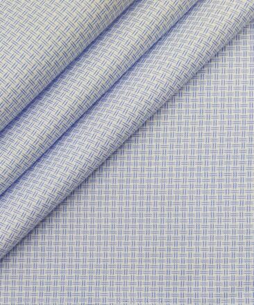 Exquisite White Poly Cotton Light Blue Structured Shirt Fabric (1.60 M)