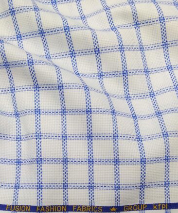 Exquisite White Poly Cotton Blue Stucutured Cum Checks Shirt Fabric (1.60 M)