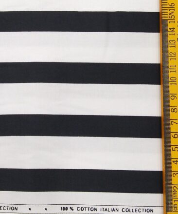 Exquisite White 100% Pure Cotton Black Broad Stripes Shirt Fabric (1.60 M)