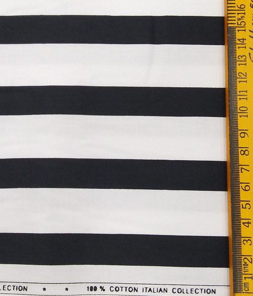 Exquisite White 100% Pure Cotton Black Broad Stripes Shirt Fabric (1.60 M)