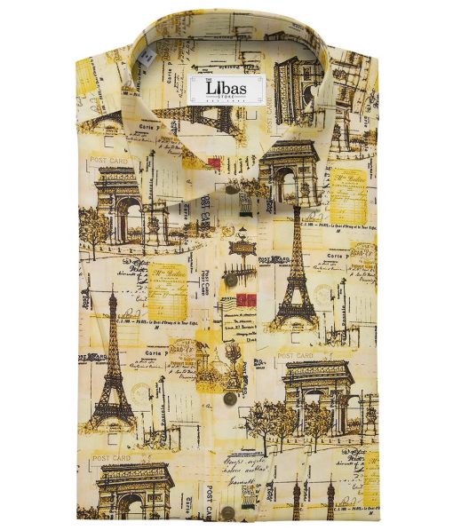 Raymond Yellow Poly Cotton Multicolor Printed Shirting Fabric