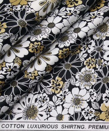 Solino Black 100% Premium Cotton Floral Printed Shirt Fabric (1.60 M)