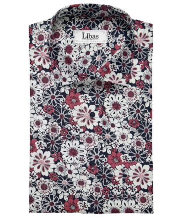 Solino Blue 100% Premium Cotton Floral Printed Shirt Fabric (1.60 M)